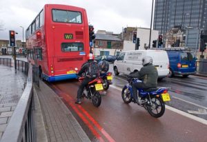 Motorcycles in bus lane
