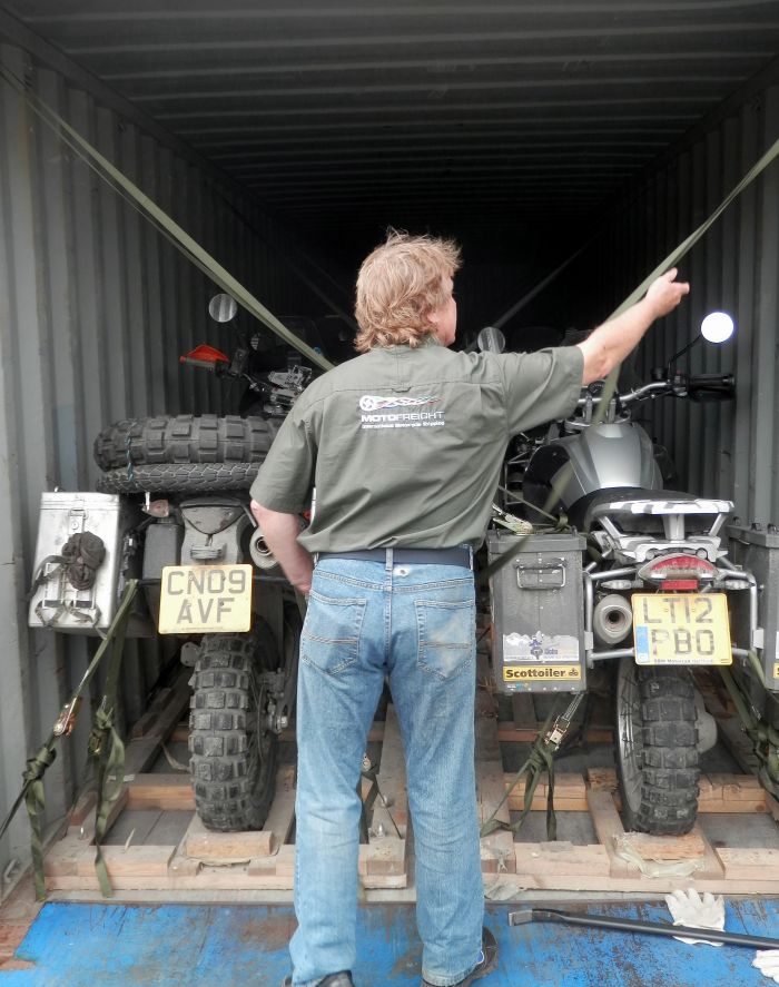 A container full of motorbikes