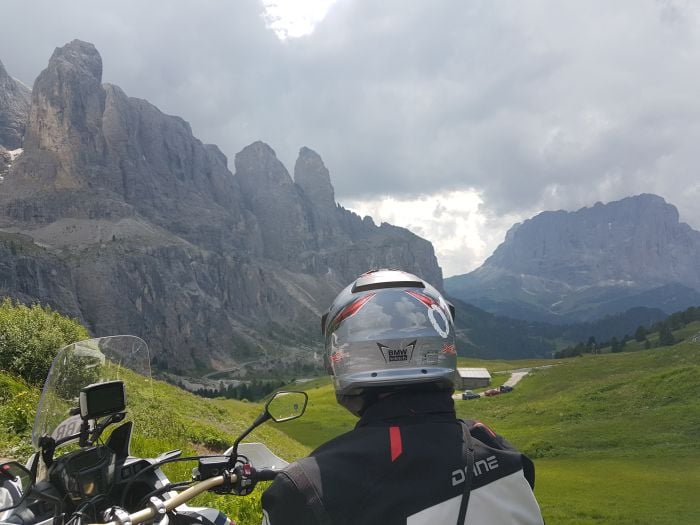 A motorcyclist in the Dolomites