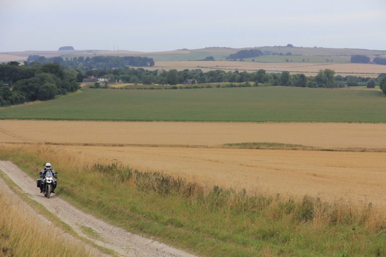 Riding a motorcycle in harvest season