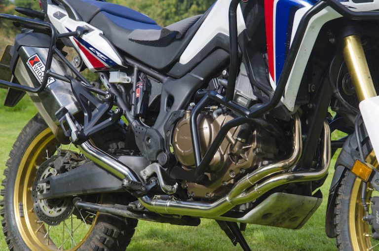 Exhaust pipes on a Honda Africa Twin