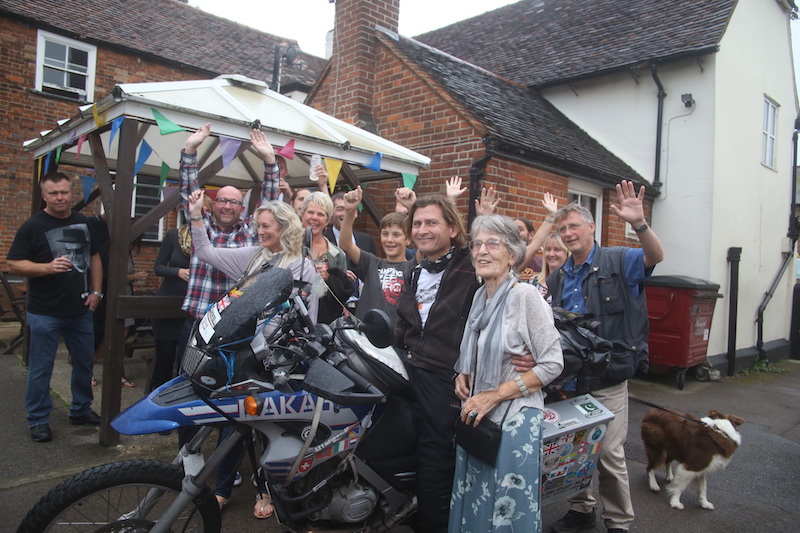 Dan Skeats returning home from his motorcycle adventure