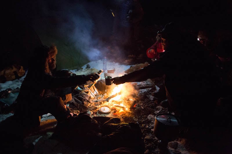 A campfire in the snow