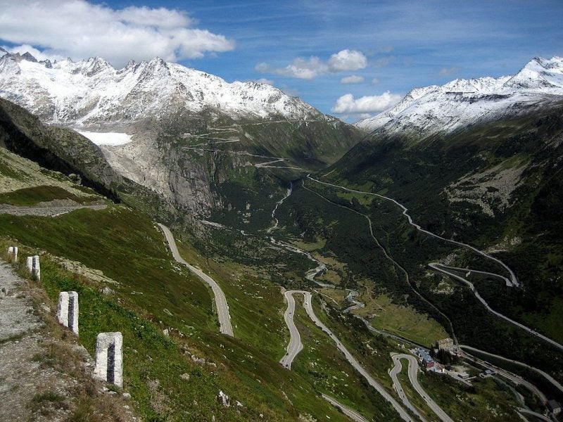 The Furka Pass high mountain road in Switzerland
