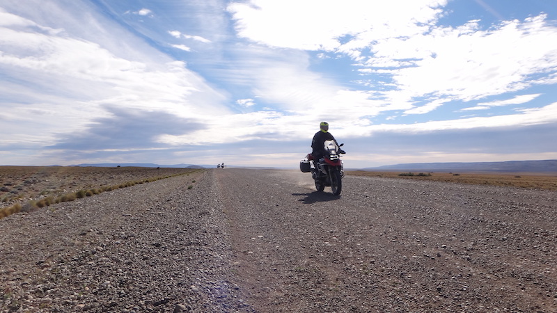 BMW motorcycle on wide open road in Argentina
