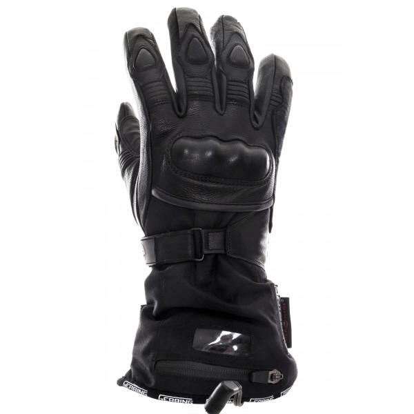 A pair of heated motorcycle gloves