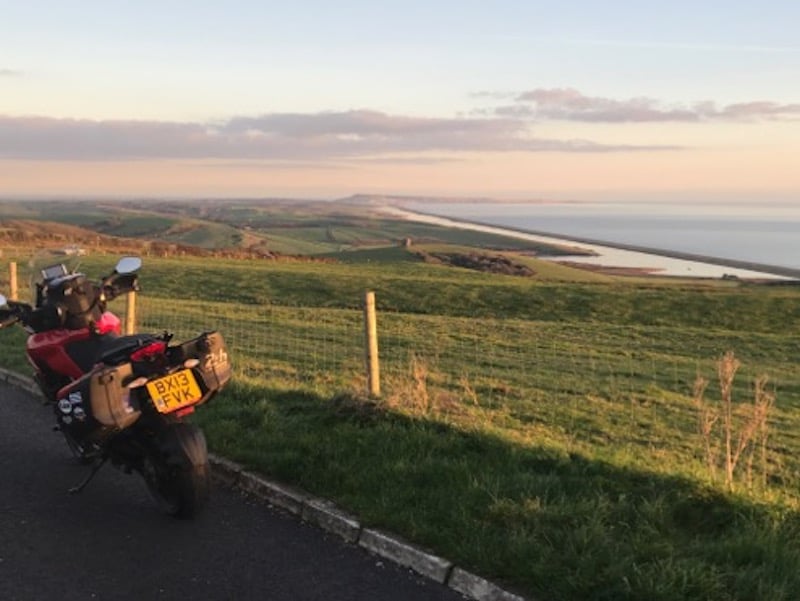 A Ducati Multistrada on the Jurassic Coast