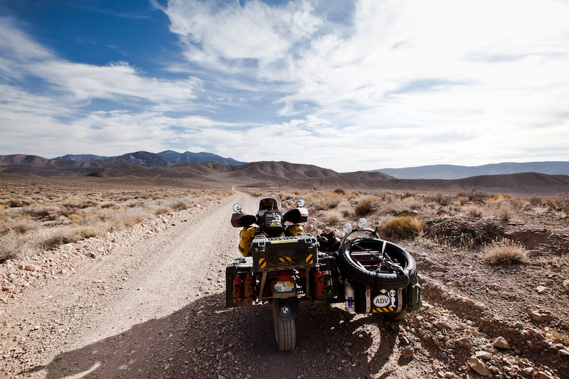 Ara and Spirit's sidecar in death Valley