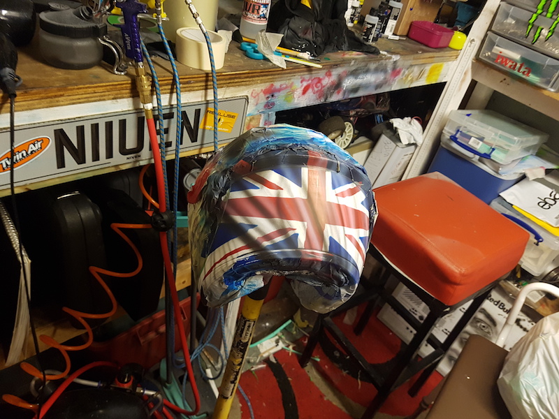 A union jack on a custom motorcycle helmet