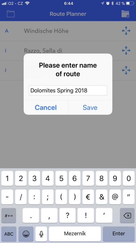 Alpine Passes screenshot save route