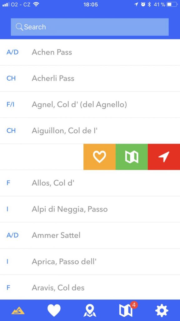 alpine passes screenshot bookmark and favourite
