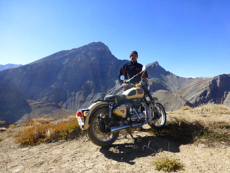 Royal Enfield motorcyclist India mountains