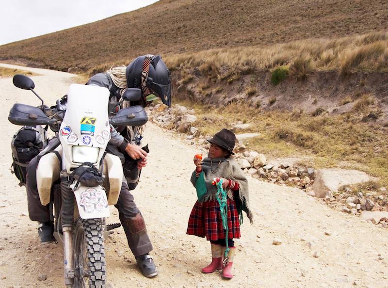 Egle Gerulaitytė and a local child in South America