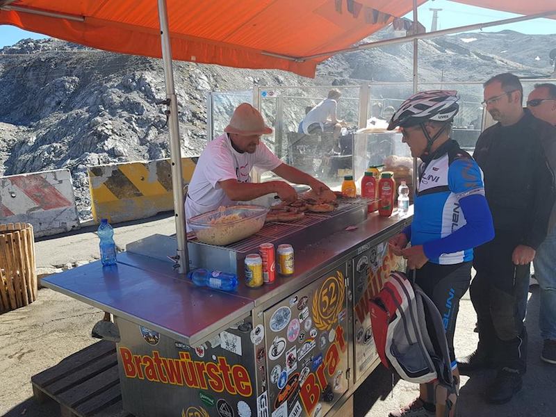 bratwurst at the summit of the Stelvio Pass, Italy