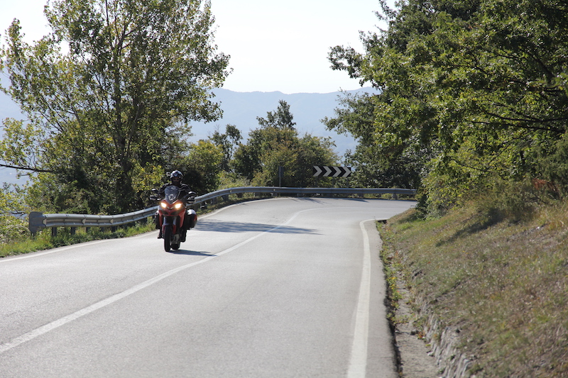 Red Ducati on the Futa Pass in Italy