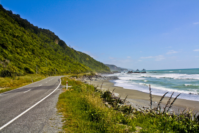 Riding a motorcycle through New Zealand on the West Coast Road