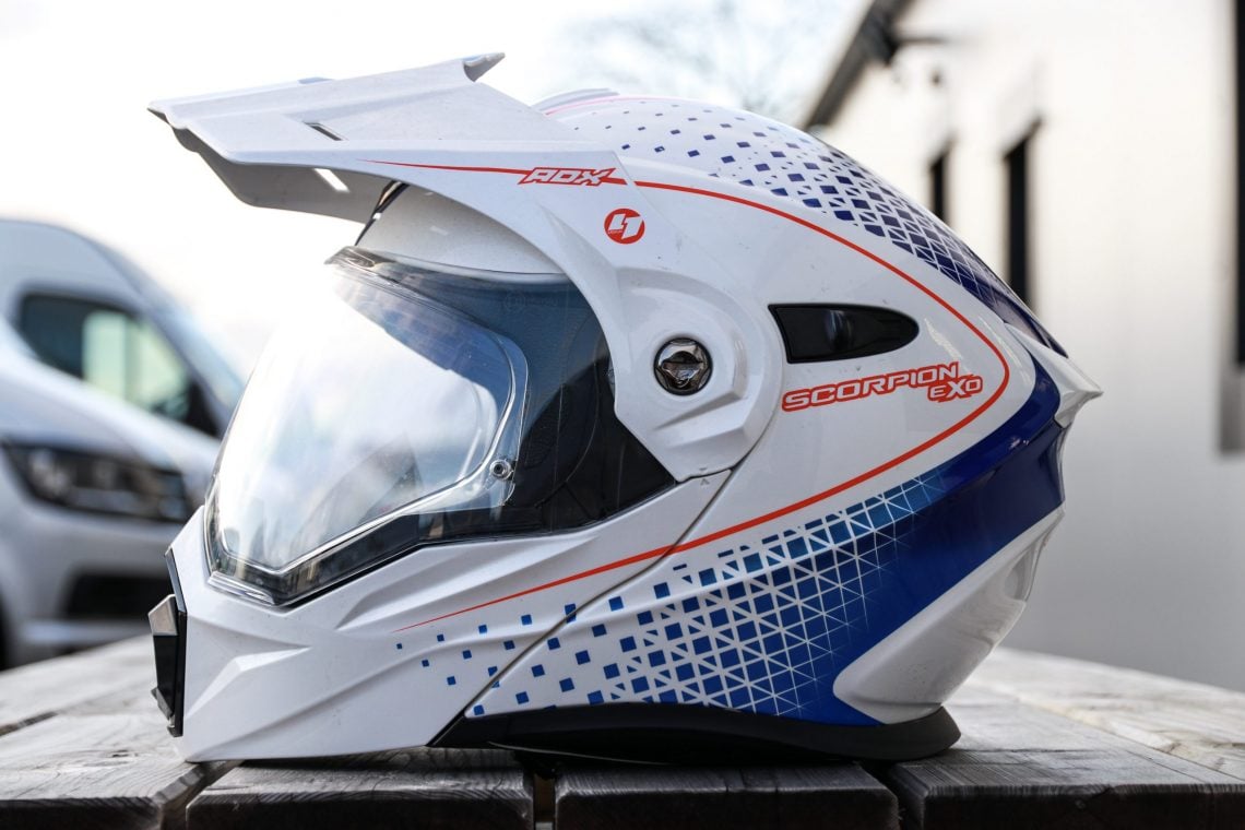 Scorpion Adx-1 Battle flag Flip up adventure Touring MX Style Sun visor Helmet 