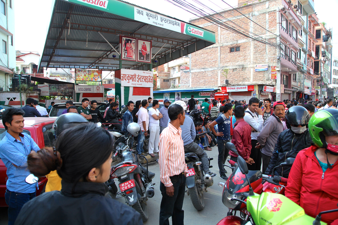 Motorists queue for rationed fuel in Kathmandu
