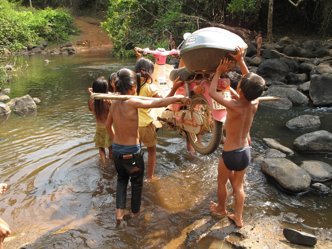 crossing a river southern laos
