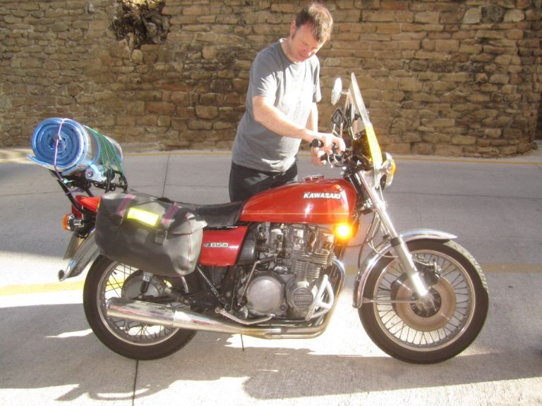 A two up trip down south to Spain on a 1977 Kawasaki Z650 Adventure Bike Rider