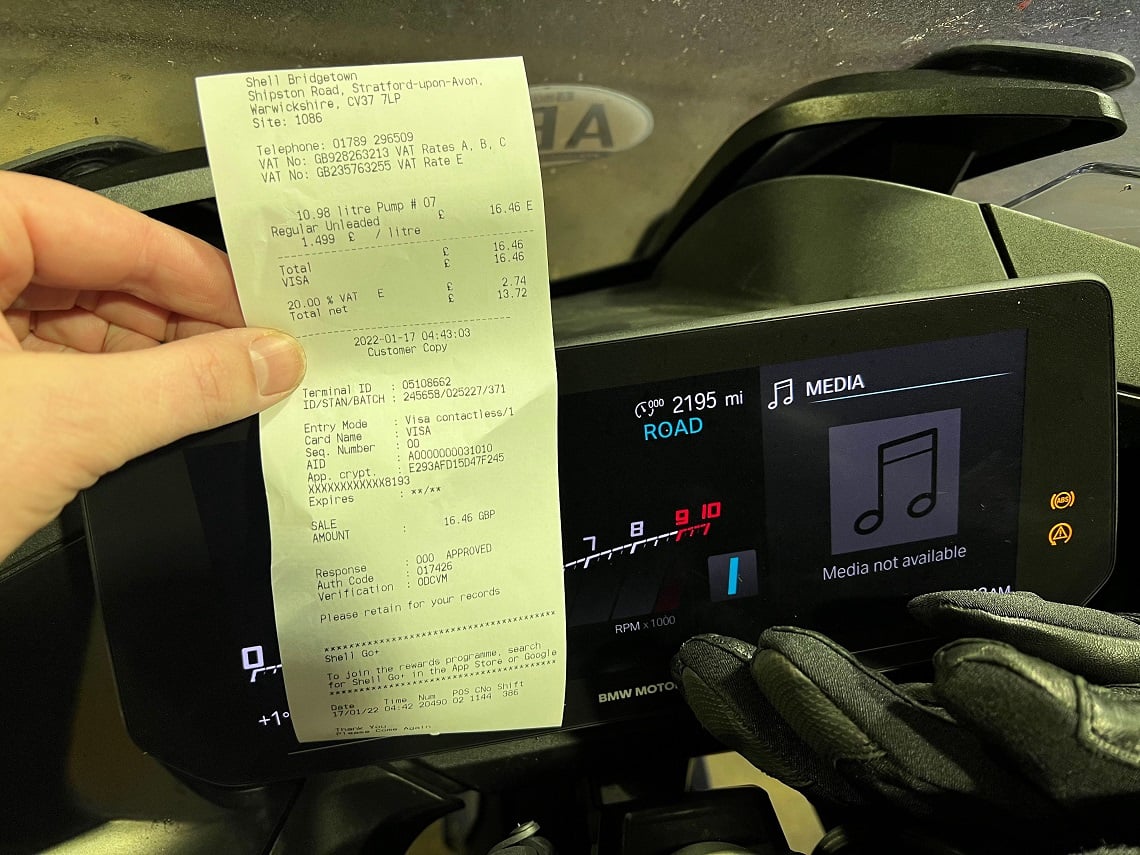 Bryn’s receipt showing his start time