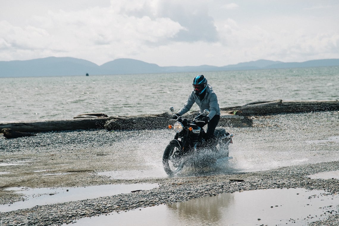 The Triumph Bonneville T100 was test ridden on a Canadian beach