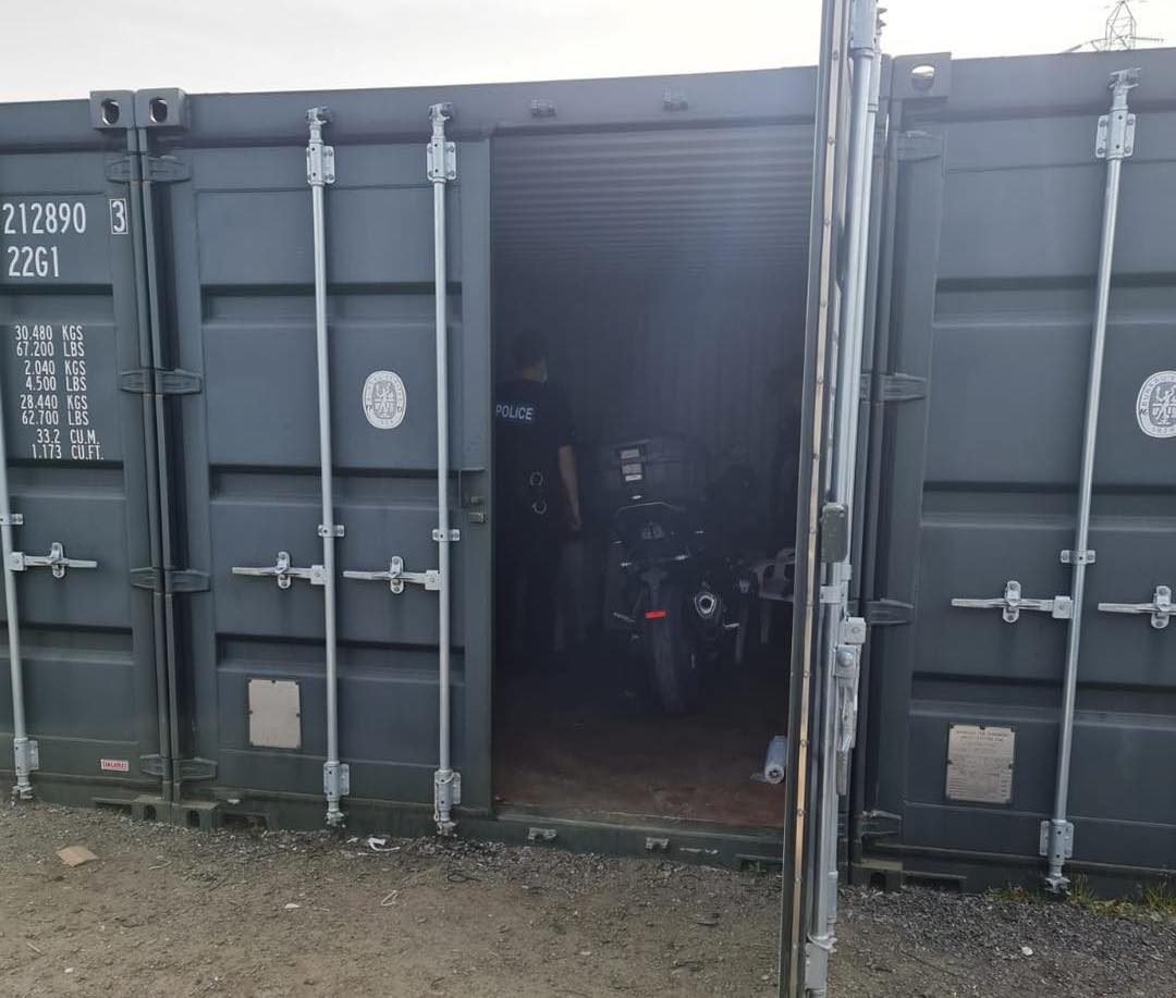 Motorbike stolen from container