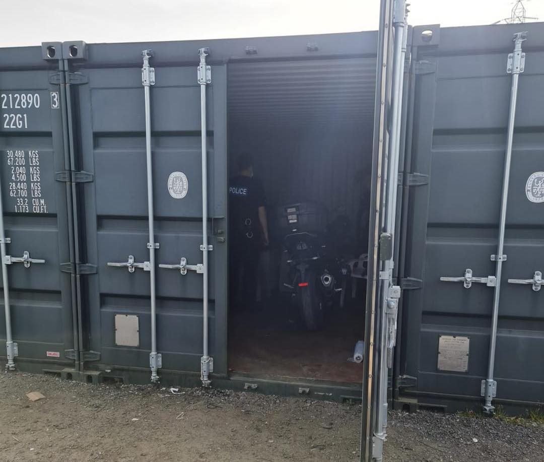 Stolen motorcycle in container
