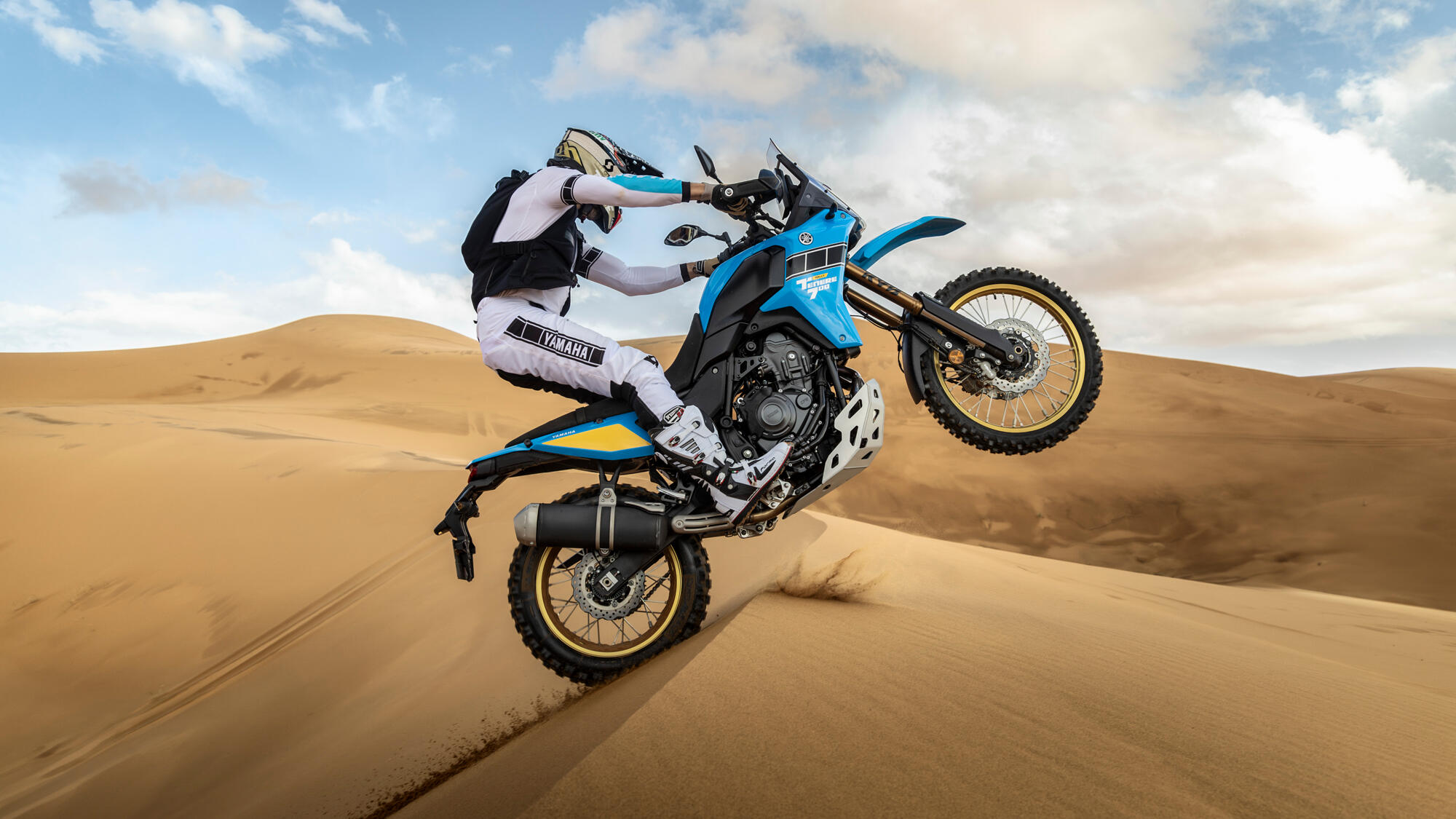 Yamaha 2025 Tenere 700 Rally jumping sand dune